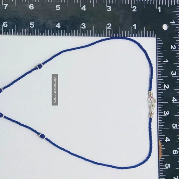 Handmade Minimalist Lapis Necklace, Beaded Chain Necklace, Handcrafted Gemstone - Picture 9 of 11